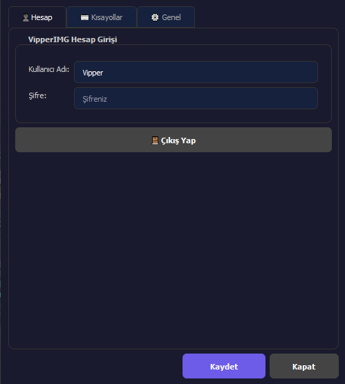 VipperIMG Capture Hesap Ayarları