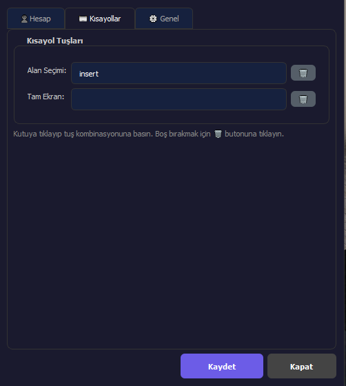 VipperIMG Capture Kısayol Ayarları